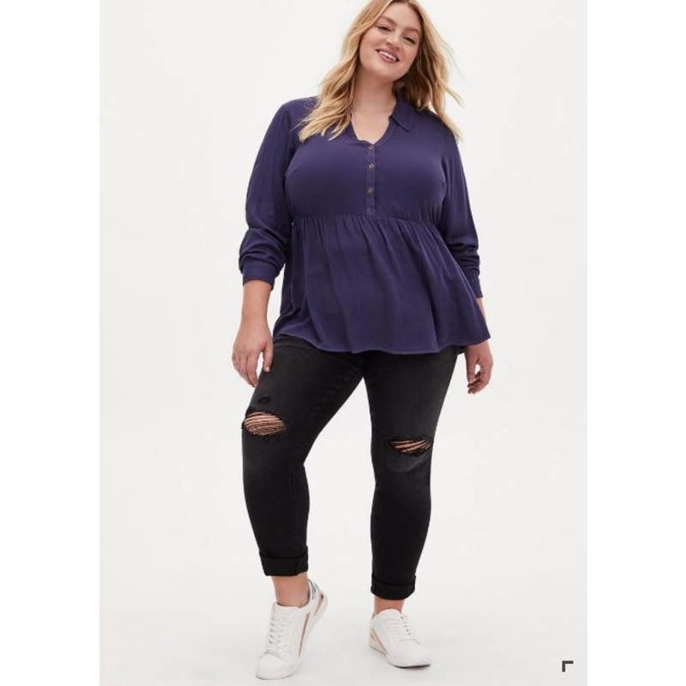 1X Babydoll TOP Swing High Low Tunic Blue Purple Blue Haze Torrid Blouse NEW - Picture 3 of 11